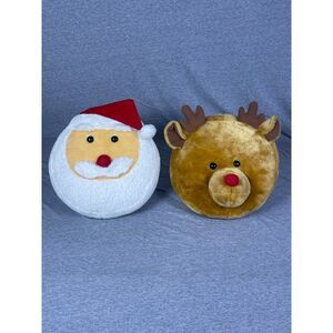 Vintage Santa and Rudolph Christmas Holiday Throw Pillow Bed Couch Decorations